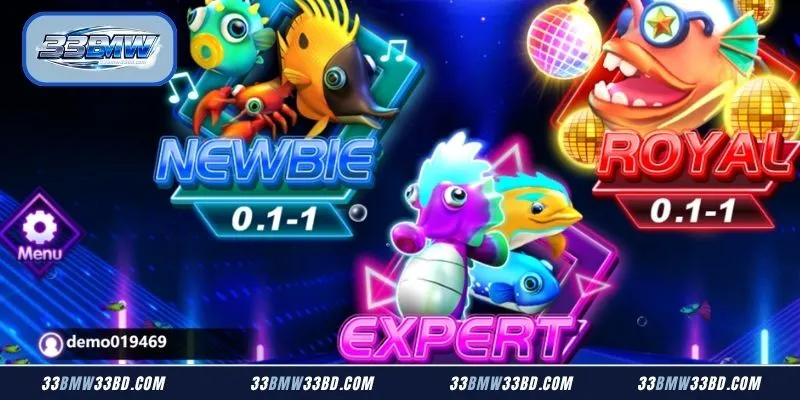 Highly immersive underwater arcade interfaces presenting vibrant electronic target species and customizable laser cannons