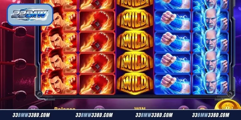 Immersive championship arena game matrix featuring golden championship belts and wild punch indicators